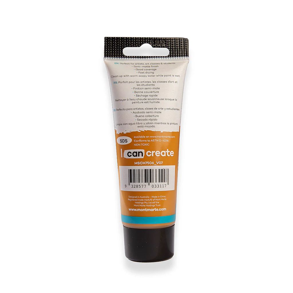 Mont Marte Signature Acrylic Paint - Tube of 75 ml (2.5 Oz) - Raw Sienna