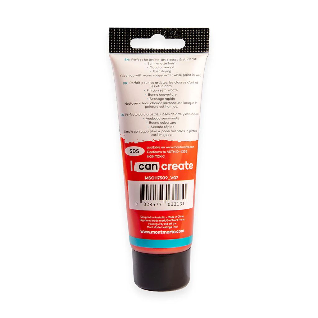 Mont Marte Signature Acrylic Paint - Tube of 75 ml (2.5 Oz) - Vermilion