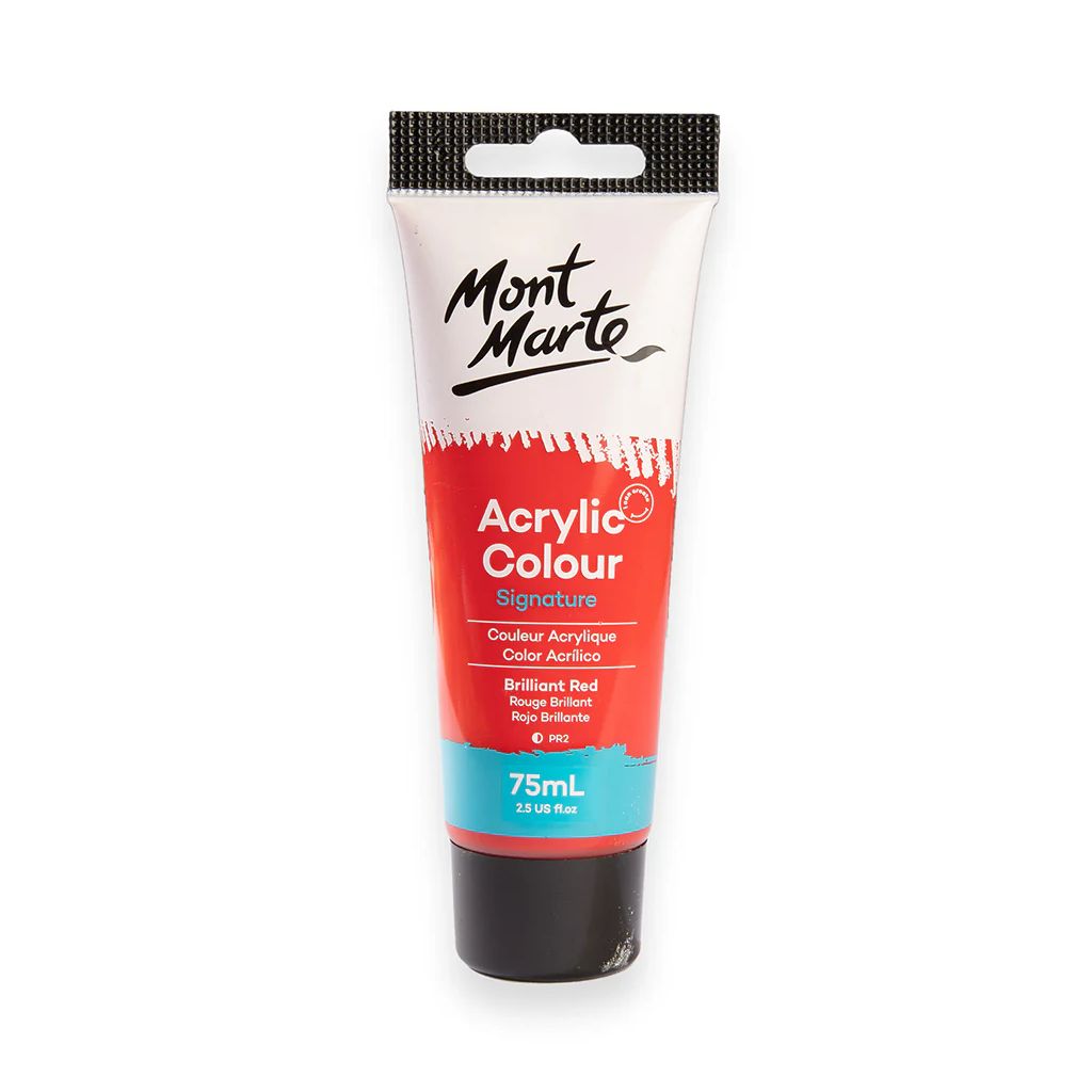 Mont Marte Signature Acrylic Paint - Tube of 75 ml (2.5 Oz) - Brilliant Red