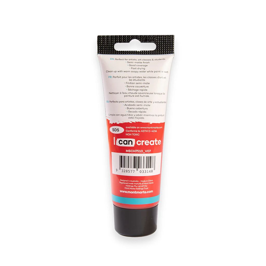 Mont Marte Signature Acrylic Paint - Tube of 75 ml (2.5 Oz) - Brilliant Red