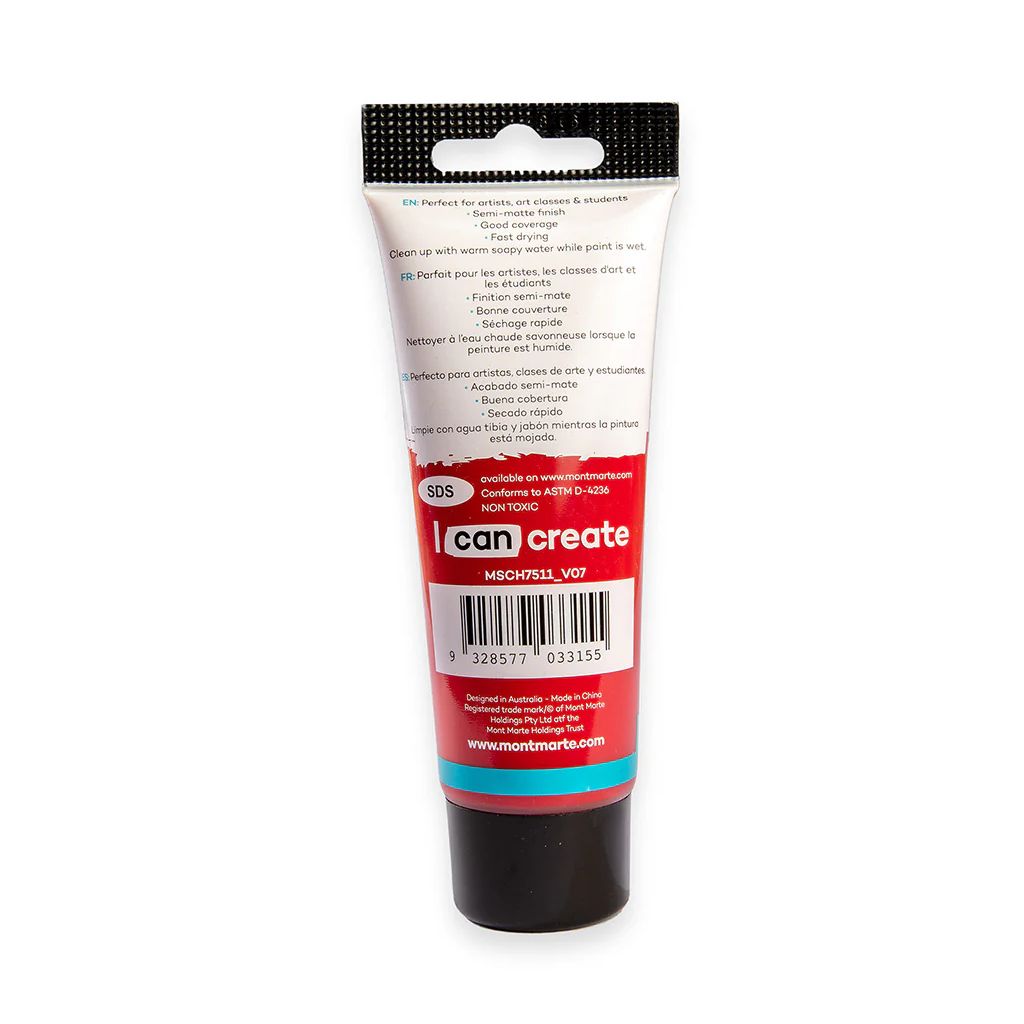 Mont Marte Signature Acrylic Paint - Tube of 75 ml (2.5 Oz) - Crimson