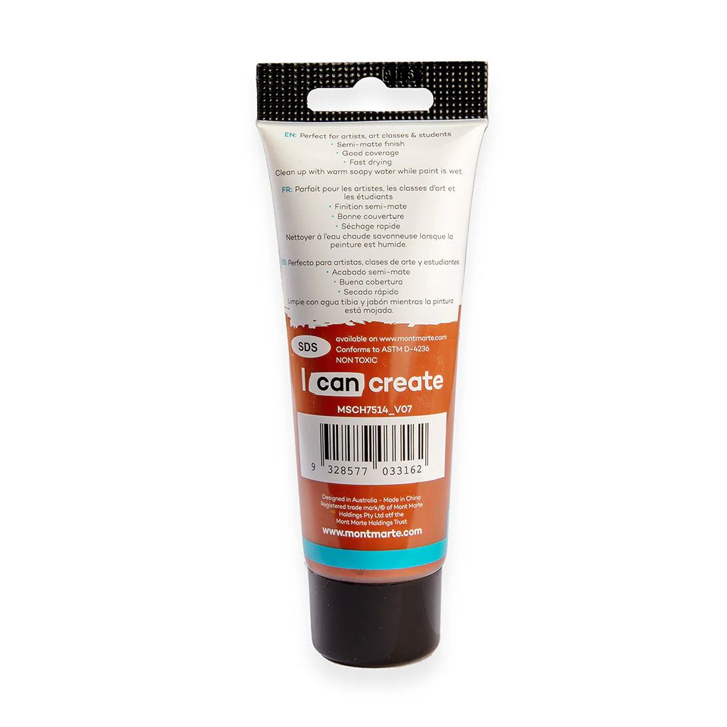 Mont Marte Signature Acrylic Paint - Tube of 75 ml (2.5 Oz) - Burnt Sienna