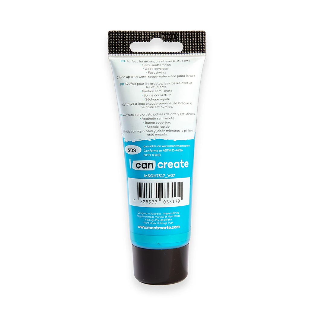 Mont Marte Signature Acrylic Paint - Tube of 75 ml (2.5 Oz) - Cerulean Blue