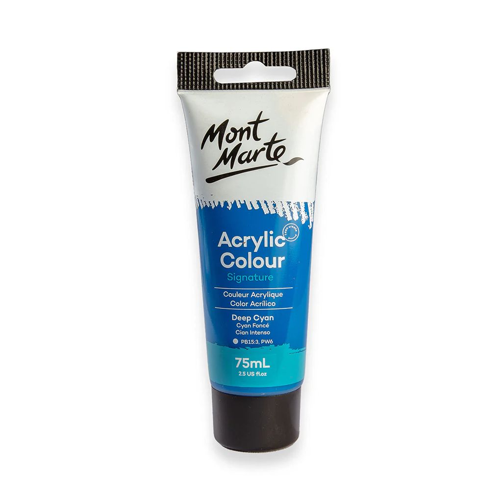 Mont Marte Signature Acrylic Paint - Tube of 75 ml (2.5 Oz) - Deep Cyan