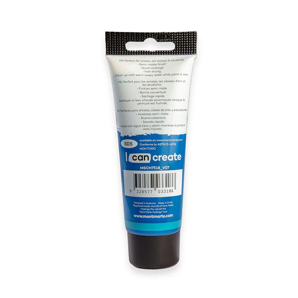 Mont Marte Signature Acrylic Paint - Tube of 75 ml (2.5 Oz) - Deep Cyan