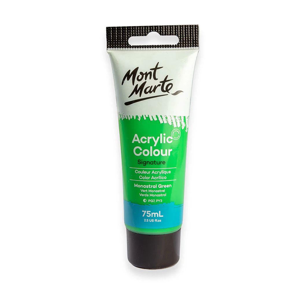 Mont Marte Signature Acrylic Paint - Tube of 75 ml (2.5 Oz) - Monastral Green