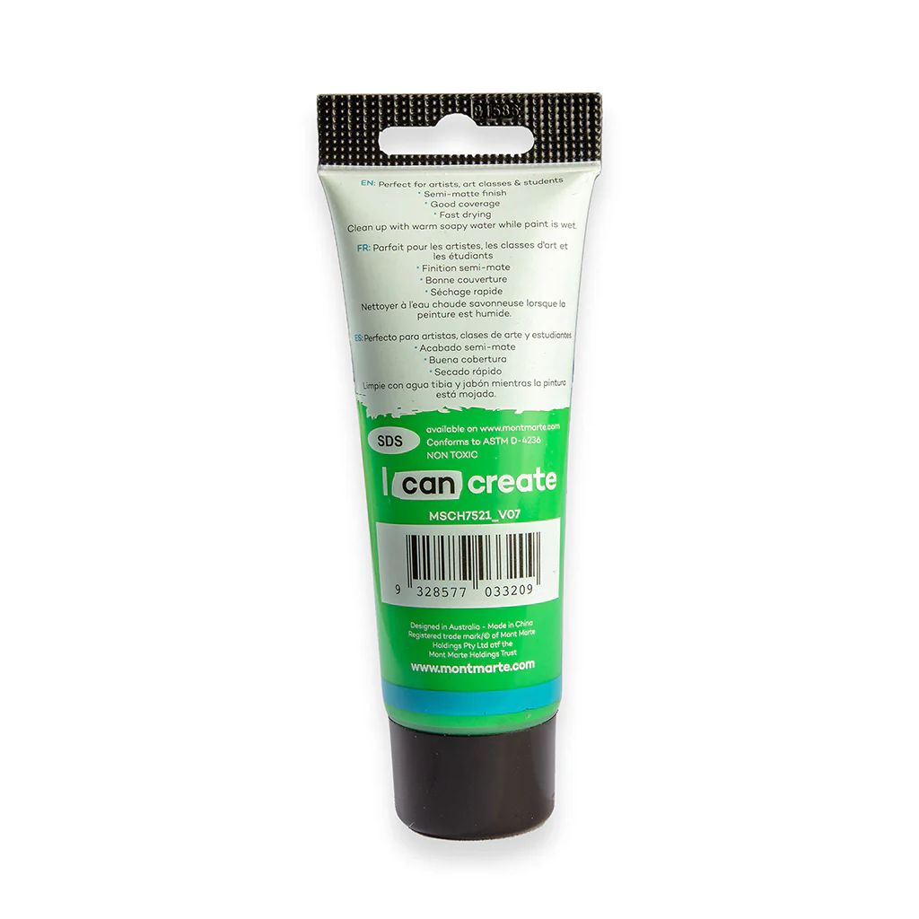 Mont Marte Signature Acrylic Paint - Tube of 75 ml (2.5 Oz) - Monastral Green