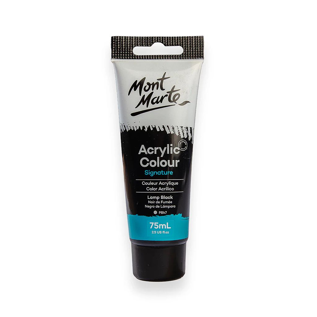 Mont Marte Signature Acrylic Paint - Tube of 75 ml (2.5 Oz) - Lamp Black