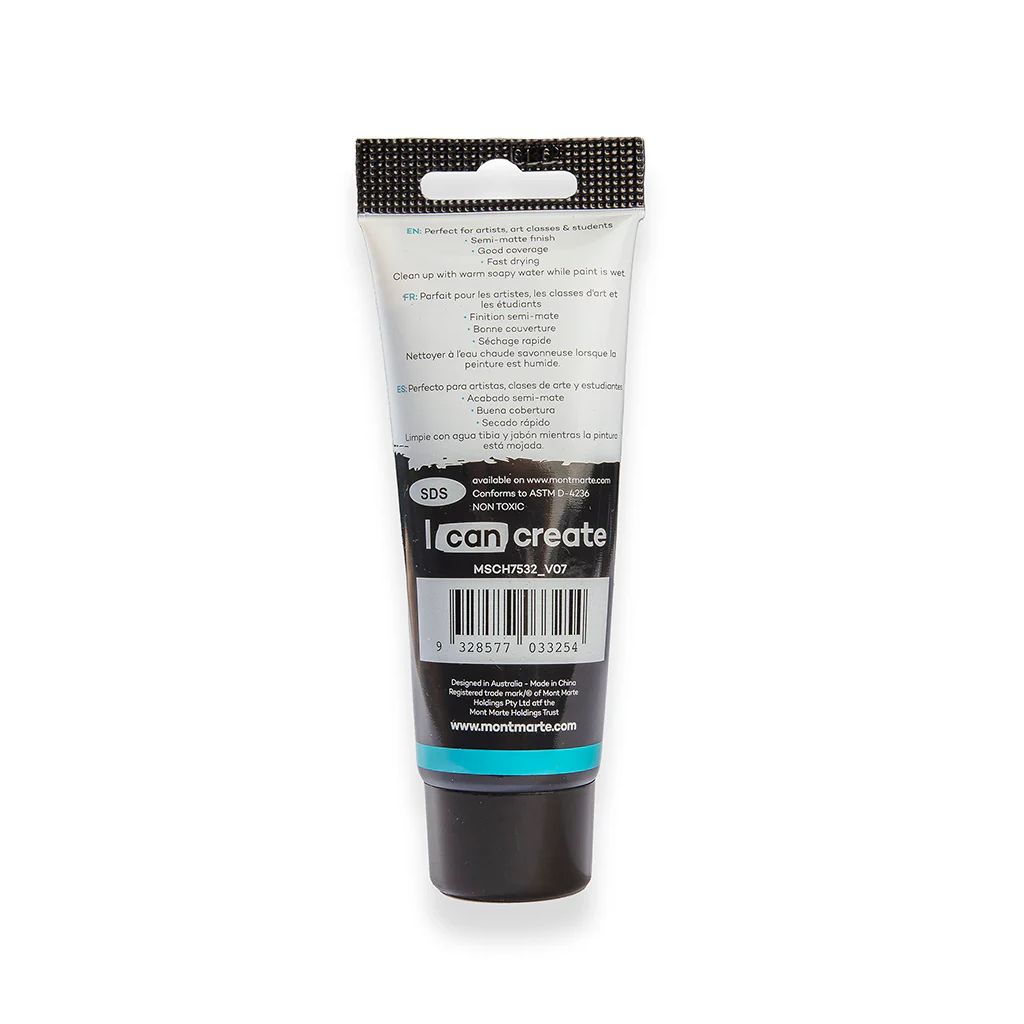 Mont Marte Signature Acrylic Paint - Tube of 75 ml (2.5 Oz) - Lamp Black