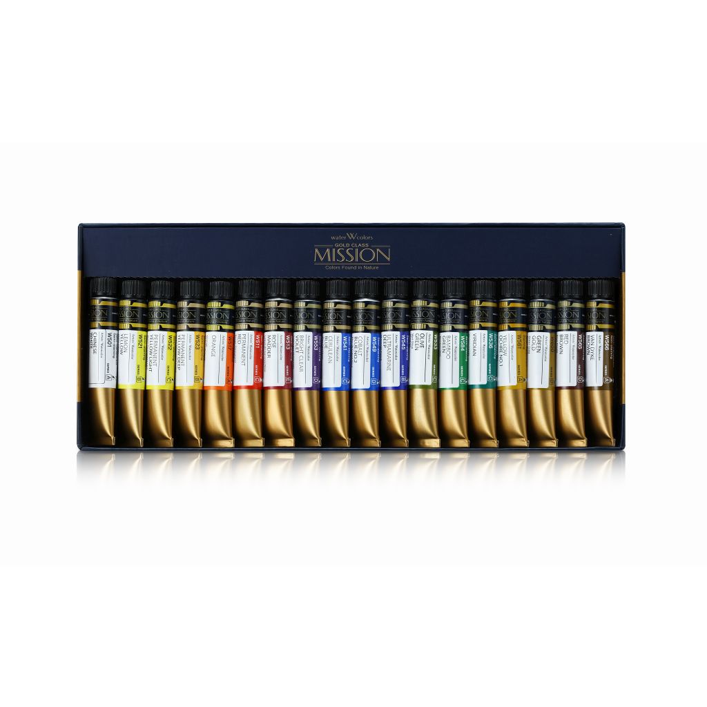 Mission Gold Professional Grade Extra-Fine Watercolour  - Set of 18 Tubes x 7 ML