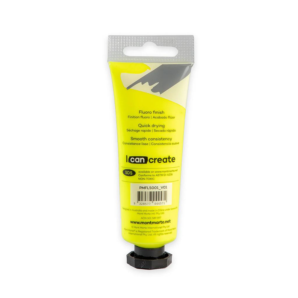 Mont Marte Premium Acrylic Paint - Tube of 50 ml (1.7 Oz) - Fluorescent Yellow