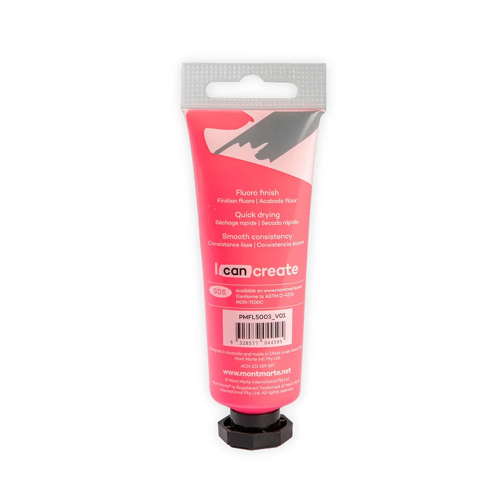 Mont Marte Premium Acrylic Paint - Tube of 50 ml (1.7 Oz) - Fluorescent Pink