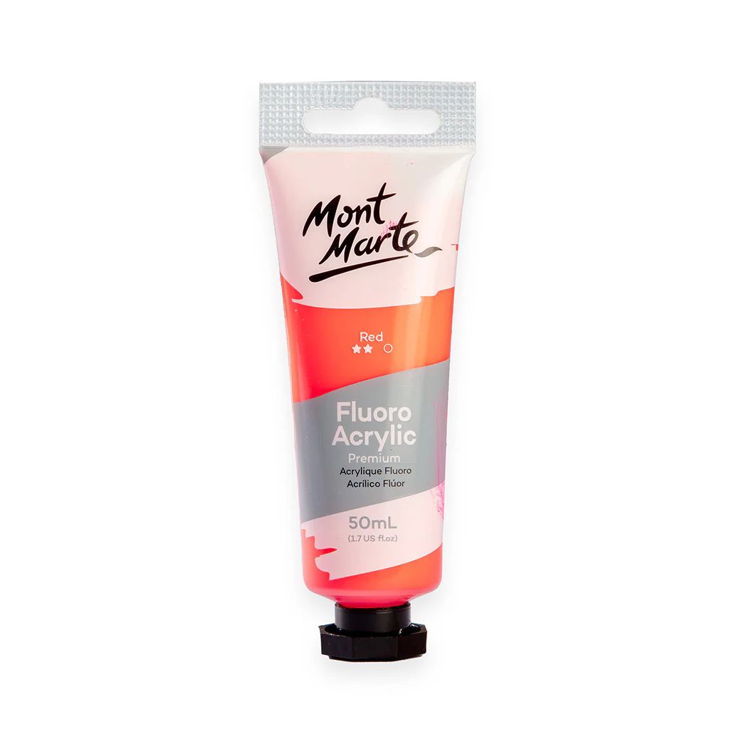 Mont Marte Premium Acrylic Paint - Tube of 50 ml (1.7 Oz) - Fluorescent Red