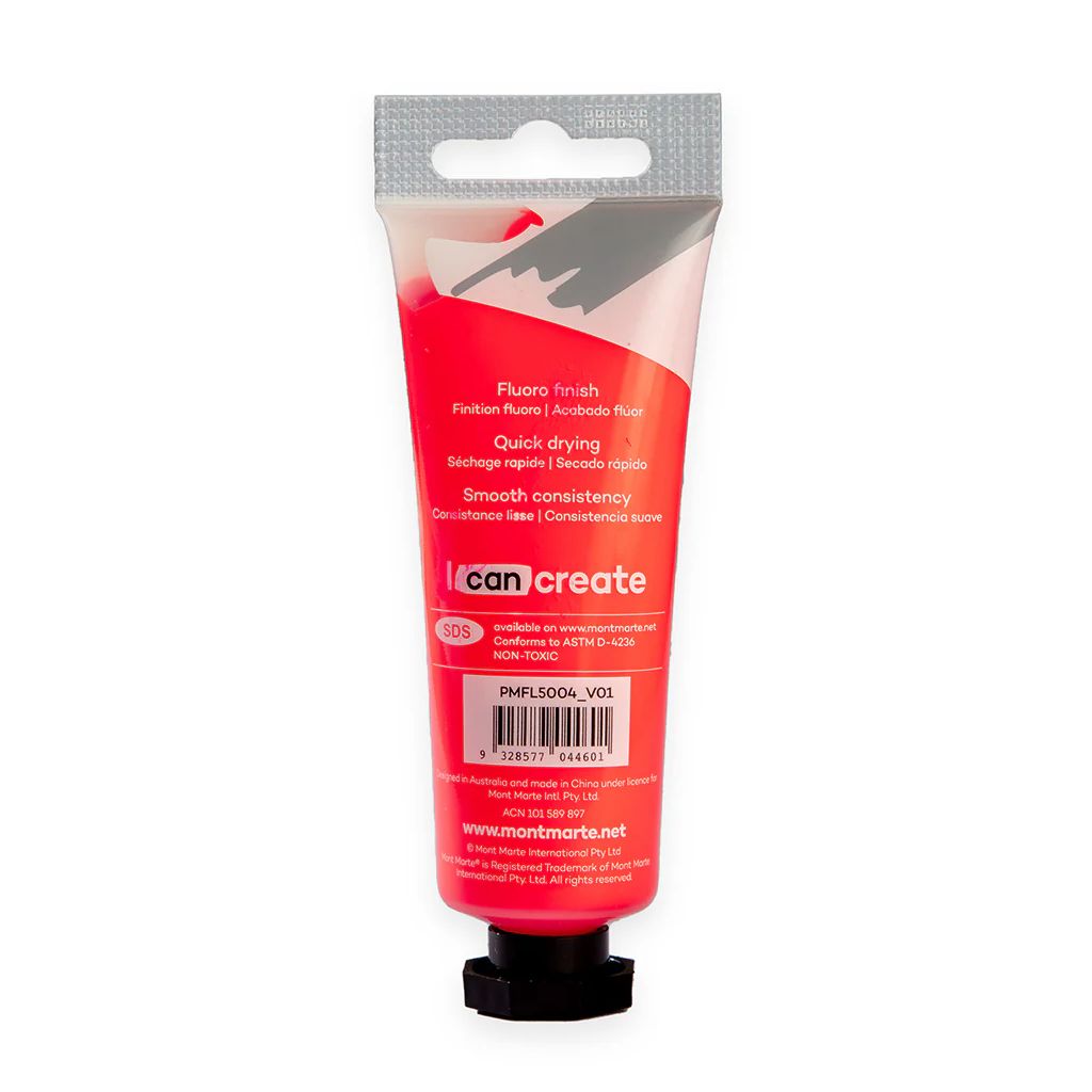 Mont Marte Premium Acrylic Paint - Tube of 50 ml (1.7 Oz) - Fluorescent Red