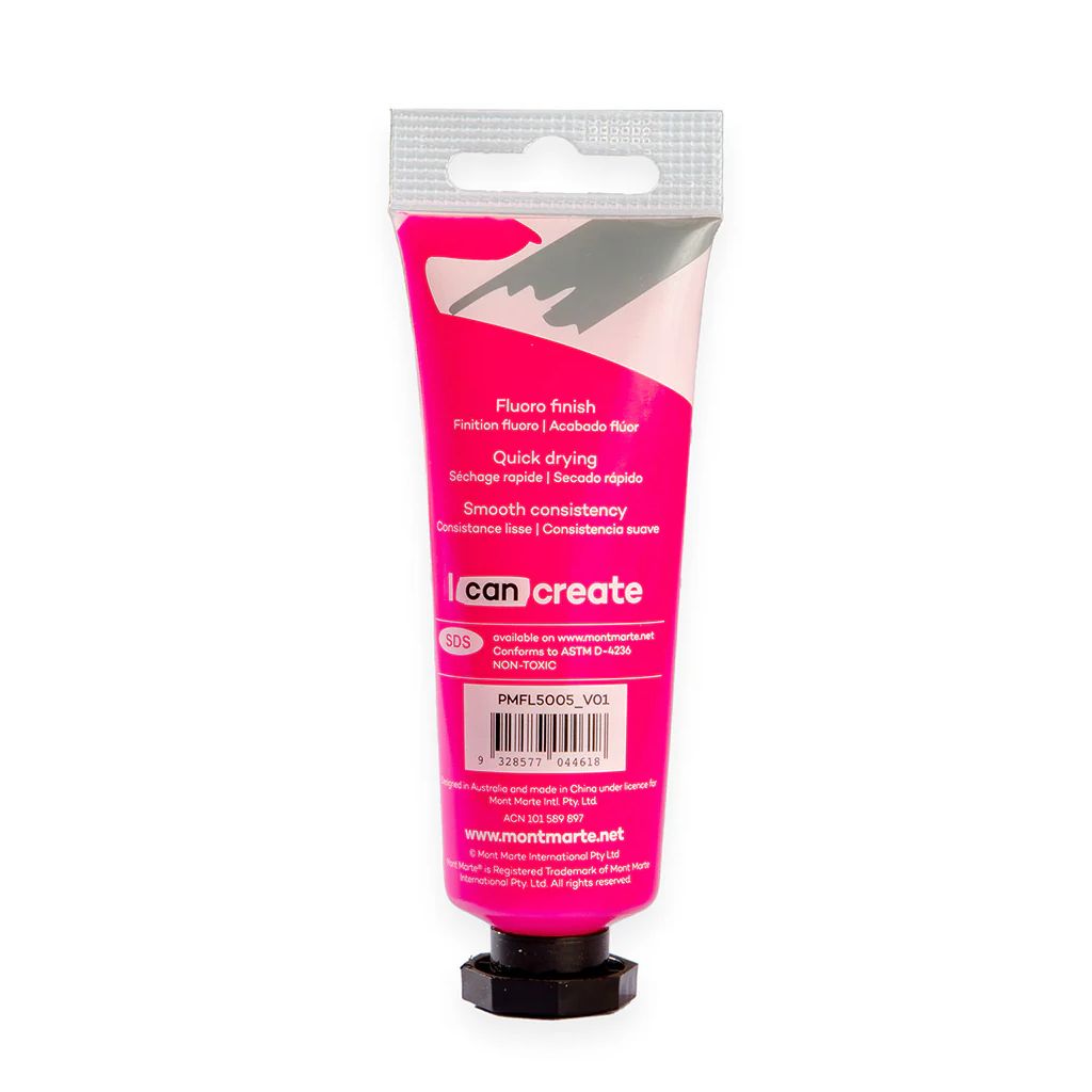 Mont Marte Premium Acrylic Paint - Tube of 50 ml (1.7 Oz) - Fluorescent Magenta