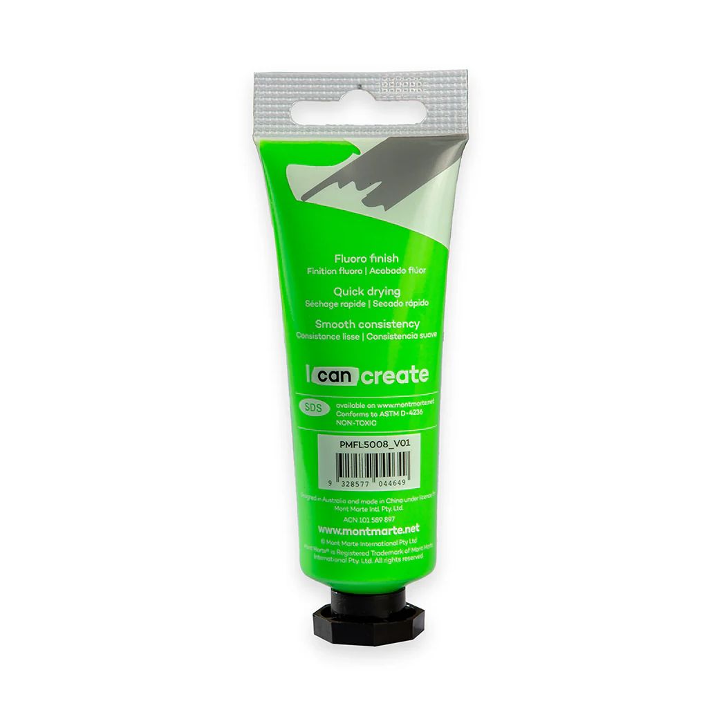 Mont Marte Premium Acrylic Paint - Tube of 50 ml (1.7 Oz) - Fluorescent Green