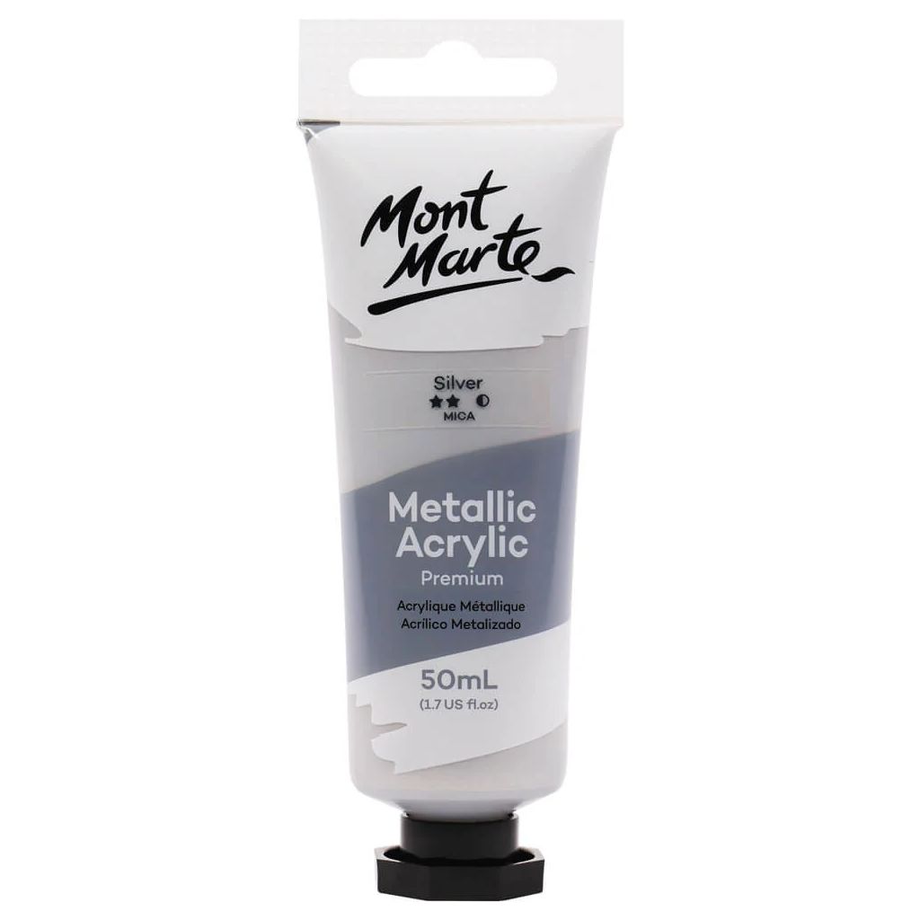 Mont Marte Premium Acrylic Paint - Tube of 50 ml (1.7 Oz) - Silver