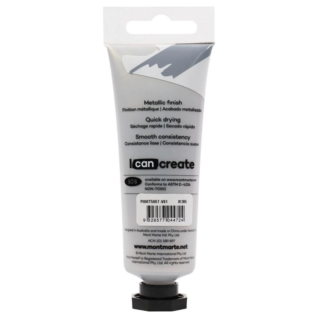 Mont Marte Premium Acrylic Paint - Tube of 50 ml (1.7 Oz) - Silver