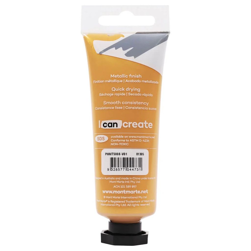 Mont Marte Premium Acrylic Paint - Tube of 50 ml (1.7 Oz) - Gold