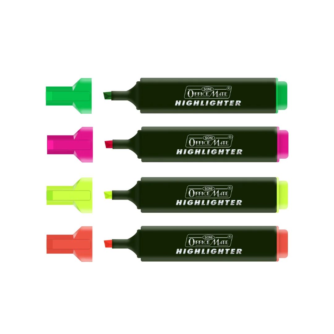 Soni Officemate Highlighter Textliner - PVC Pouch - Pack of 4