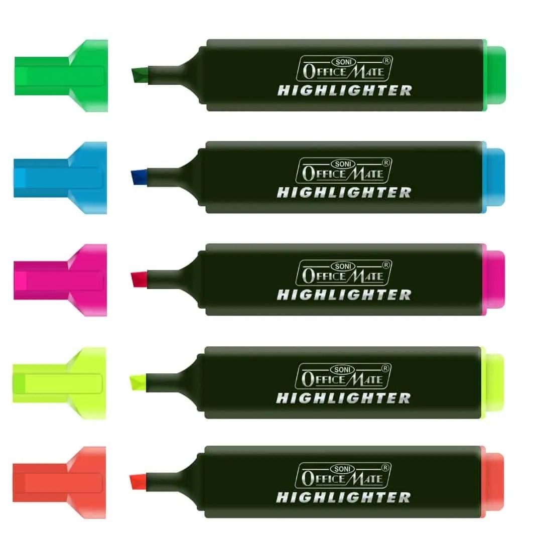 Soni Officemate Highlighter Textliner - PVC Pouch - Pack of 5