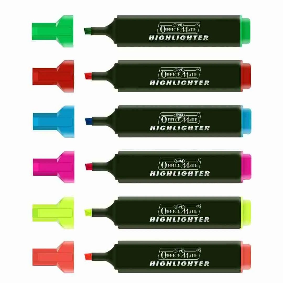 Soni Officemate Highlighter Textliner - PVC Pouch - Pack of 6