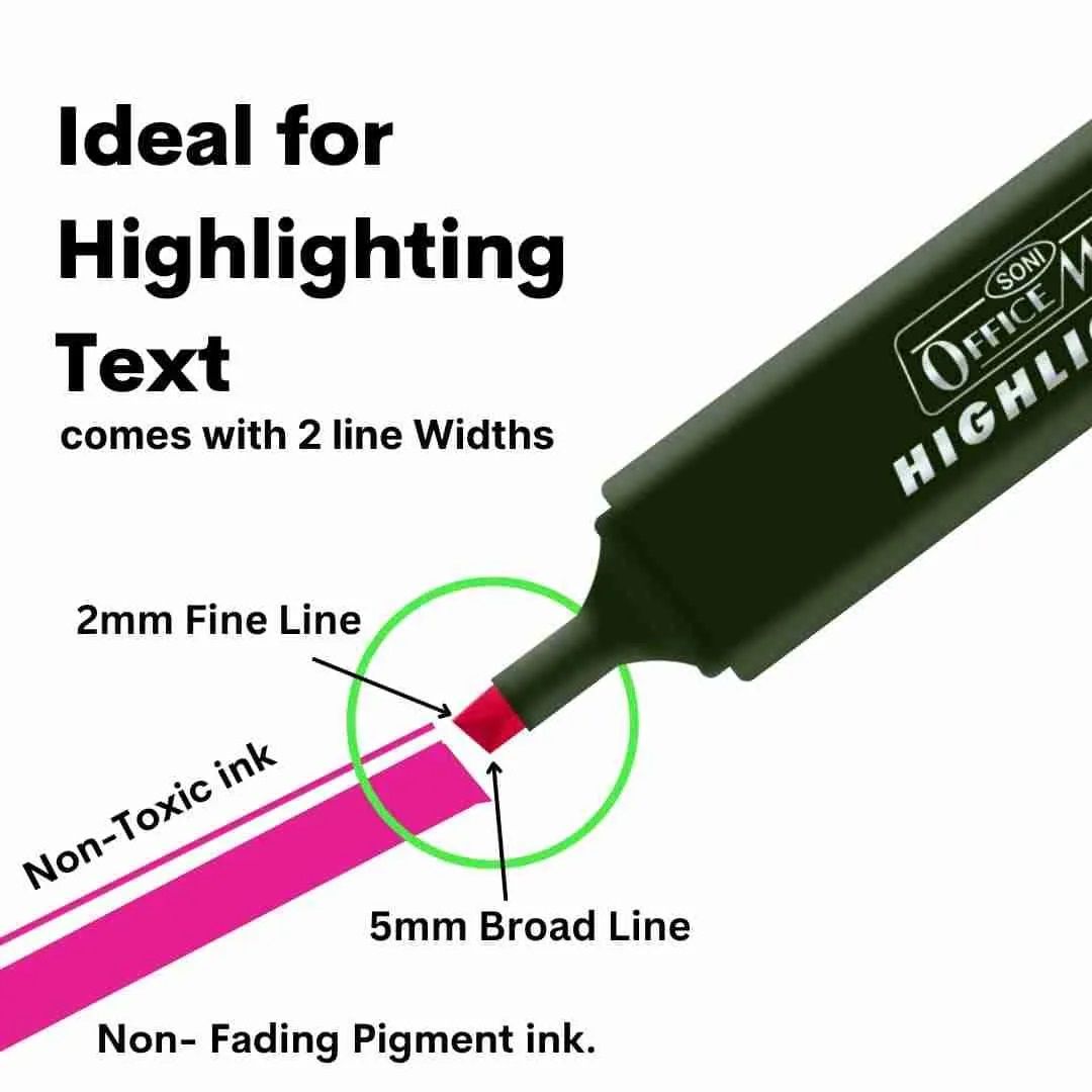 Soni Officemate Highlighter Textliner - PVC Pouch - Pack of 6