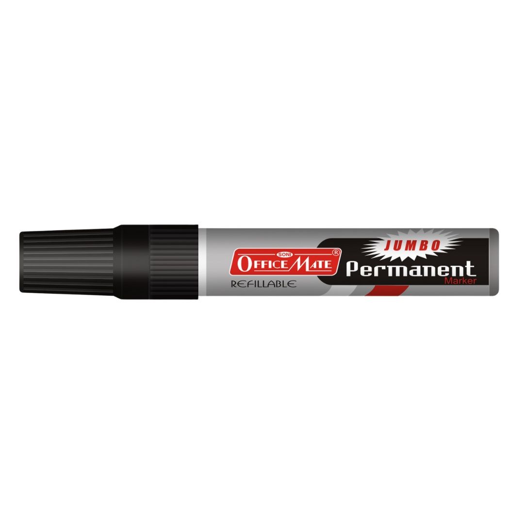 Soni Officemate Refillable - Jumbo Permanent Marker - Chisel Tip (10 MM) - Black