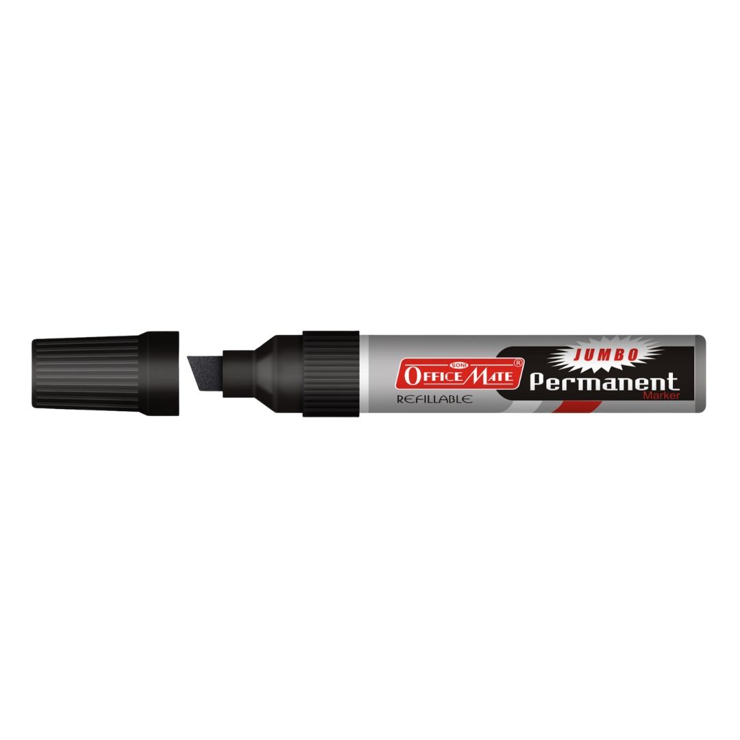 Soni Officemate Refillable - Jumbo Permanent Marker - Chisel Tip (10 MM) - Black