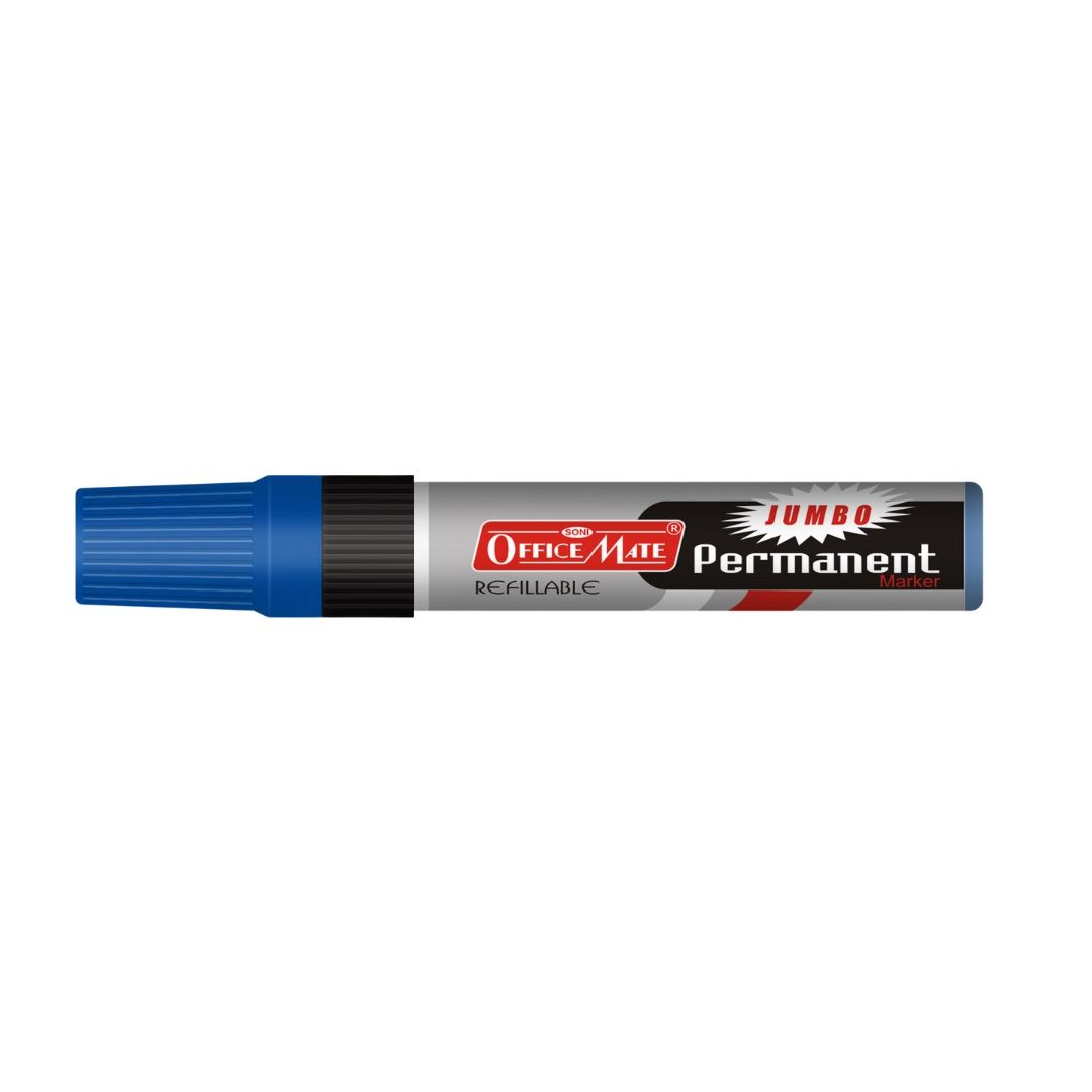 Soni Officemate Refillable - Jumbo Permanent Marker - Chisel Tip (10 MM) - Blue