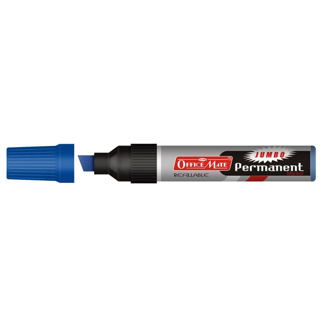 Soni Officemate Refillable - Jumbo Permanent Marker - Chisel Tip (10 MM) - Blue