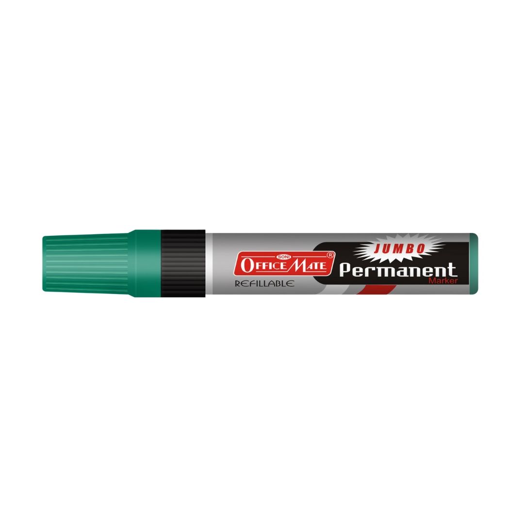 Soni Officemate Refillable - Jumbo Permanent Marker - Chisel Tip (10 MM) - Green