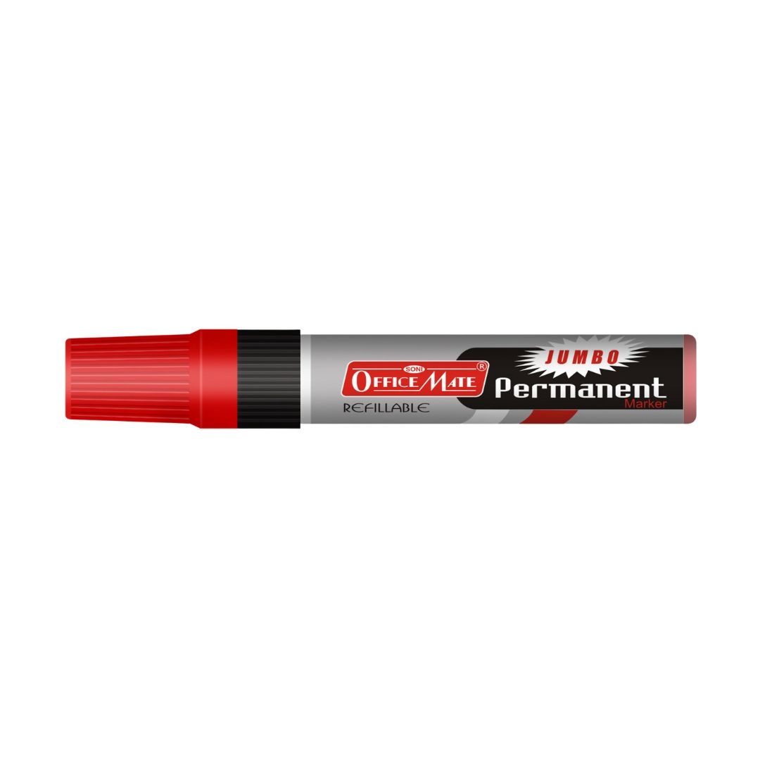 Soni Officemate Refillable - Jumbo Permanent Marker - Chisel Tip (10 MM) - Red