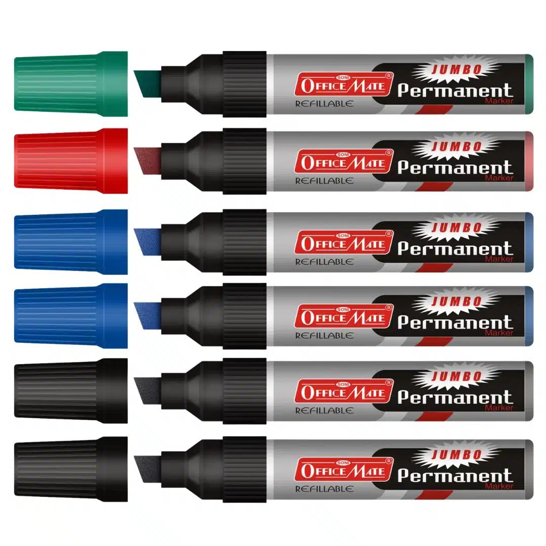 Soni Officemate Refillable - Jumbo Permanent Marker - Pack of 6