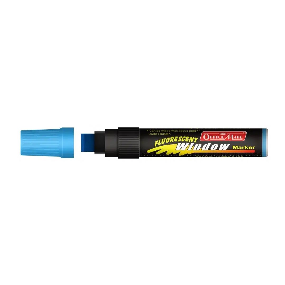 Soni Officemate Jumbo Liquid Chalk Marker - Chisel Tip (15 MM) - Fluorescent Blue