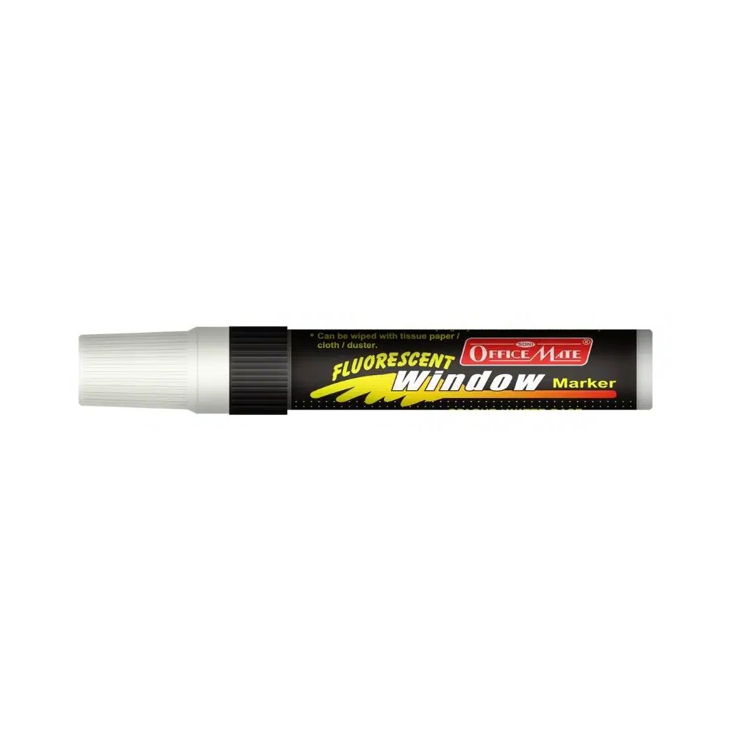 Soni Officemate Jumbo Liquid Chalk Marker - Chisel Tip (15 MM) - Fluorescent White