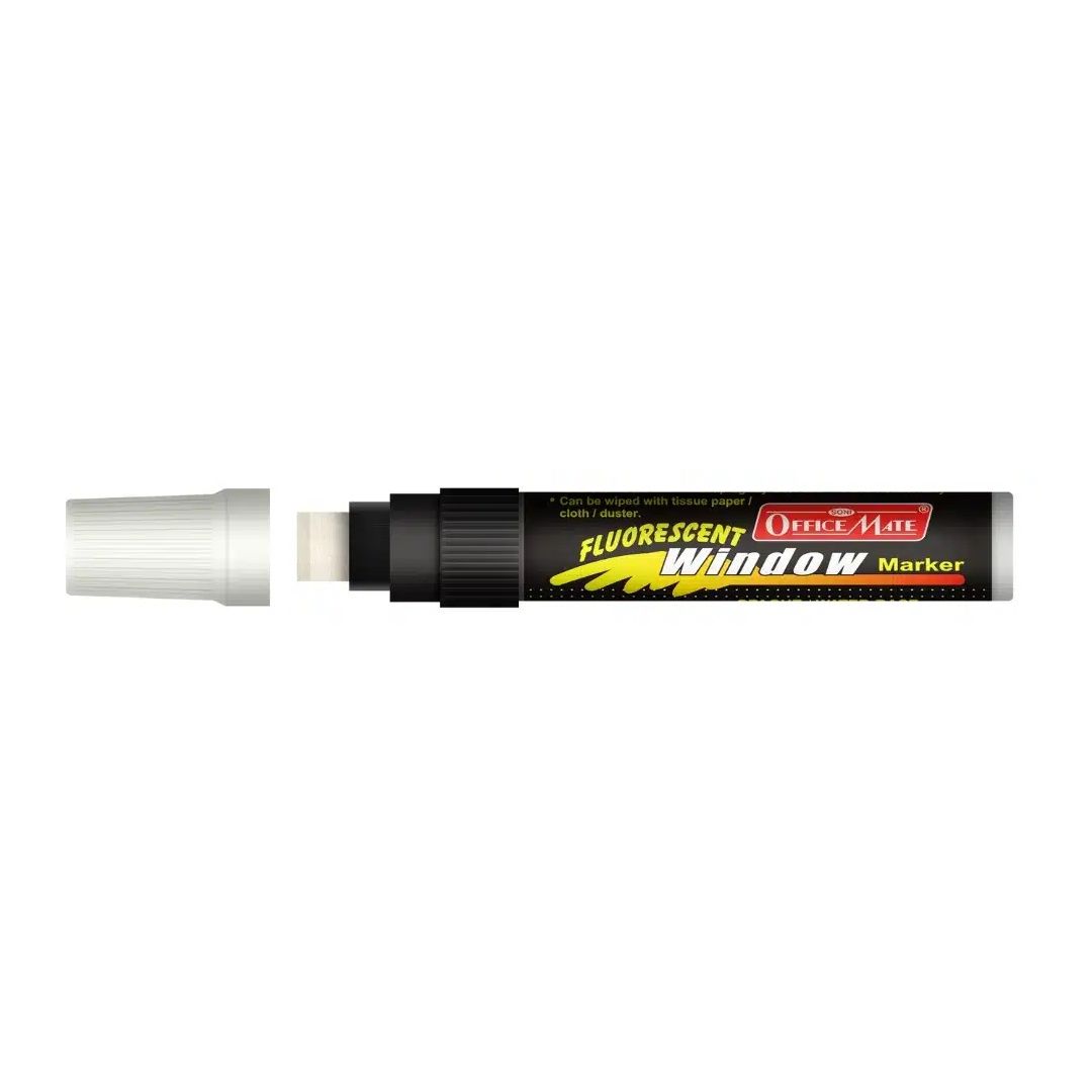 Soni Officemate Jumbo Liquid Chalk Marker - Chisel Tip (15 MM) - Fluorescent White