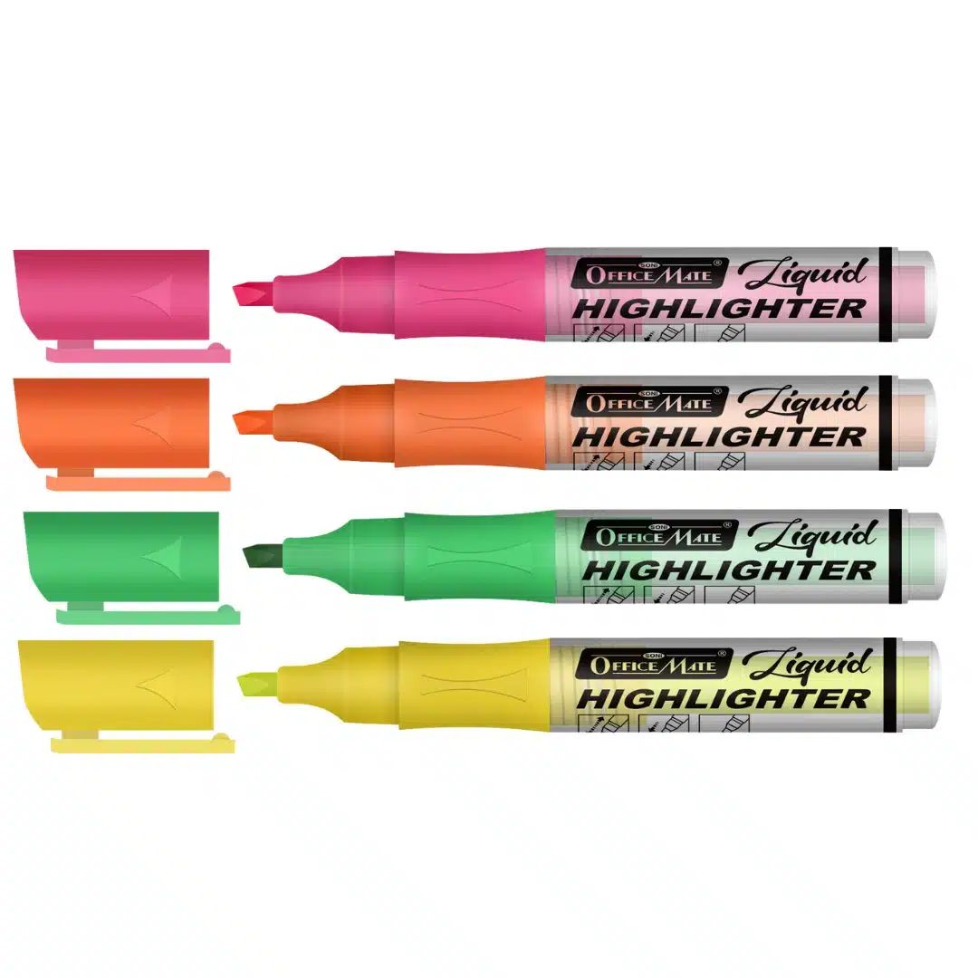 Soni Officemate Liquid Highlighter Marker - Pack of 4