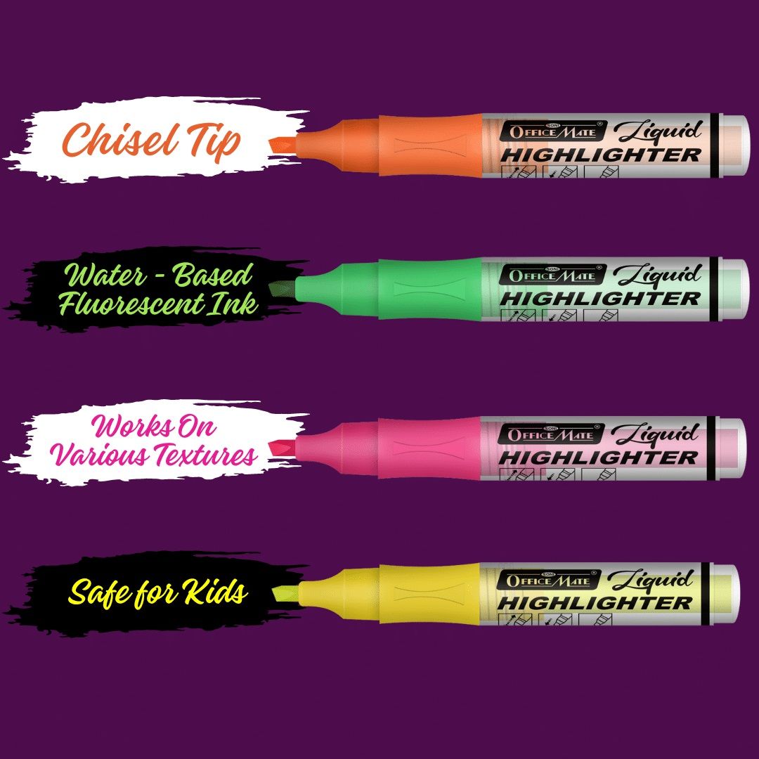 Soni Officemate Liquid Highlighter Marker - Pack of 4