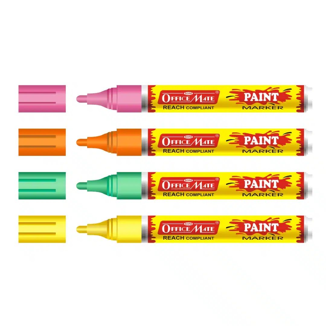 Soni Officemate Regular Paint Marker - Pack of 4 (Fluorescent Colors)