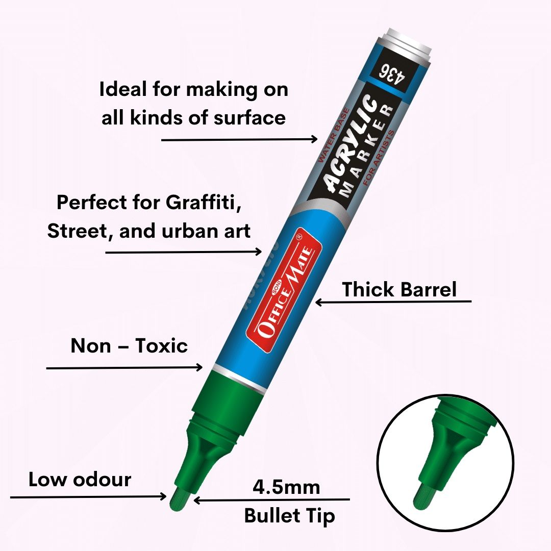 Soni Officemate Water Base Acrylic Regular Tip Marker - Pack of 10