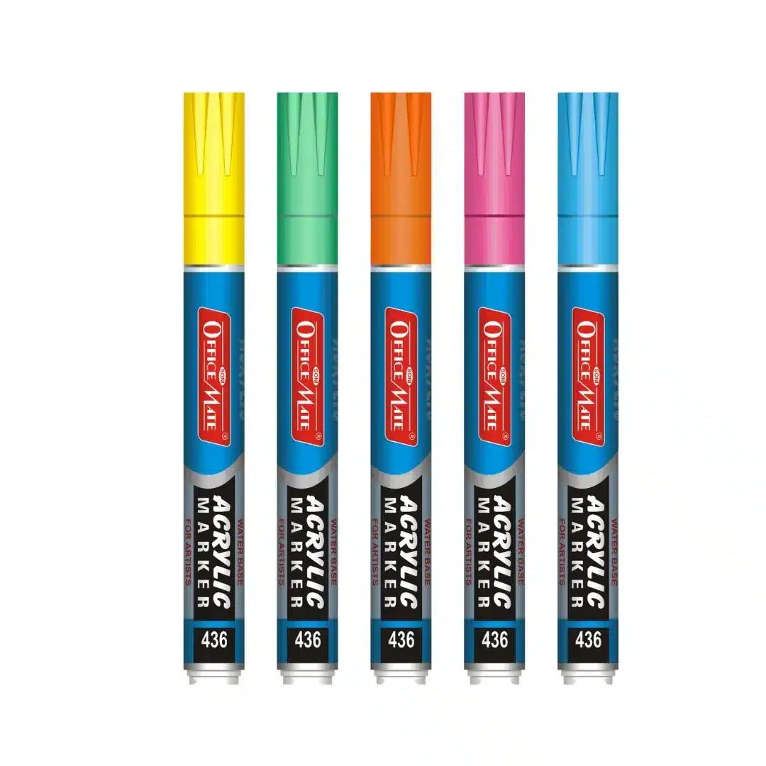 Soni Officemate Water Base Acrylic Regular Tip Marker - Pack of 5 (Fluorescent Colours)