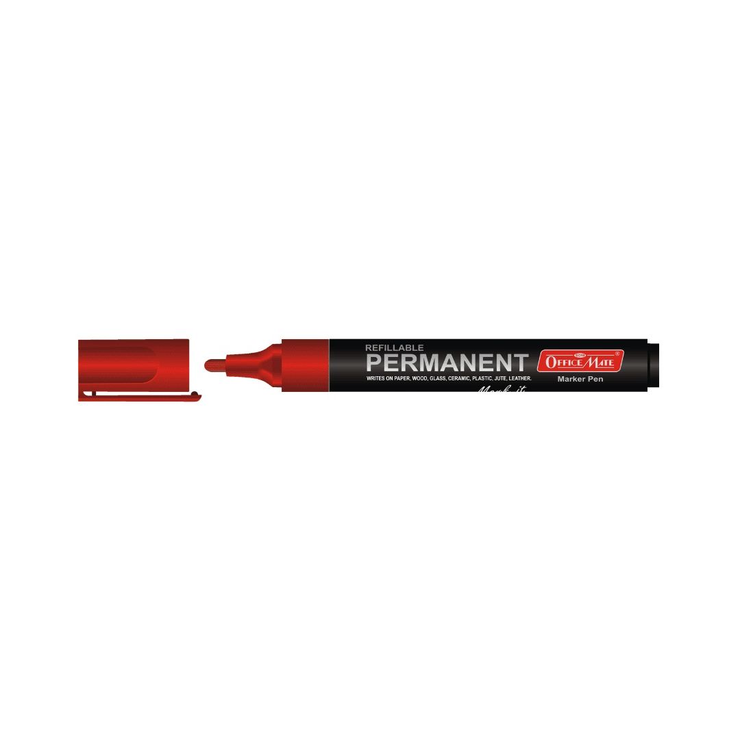 Soni Officemate Refillable - Permanent Marker - Bullet Tip (4.43 MM) - Red