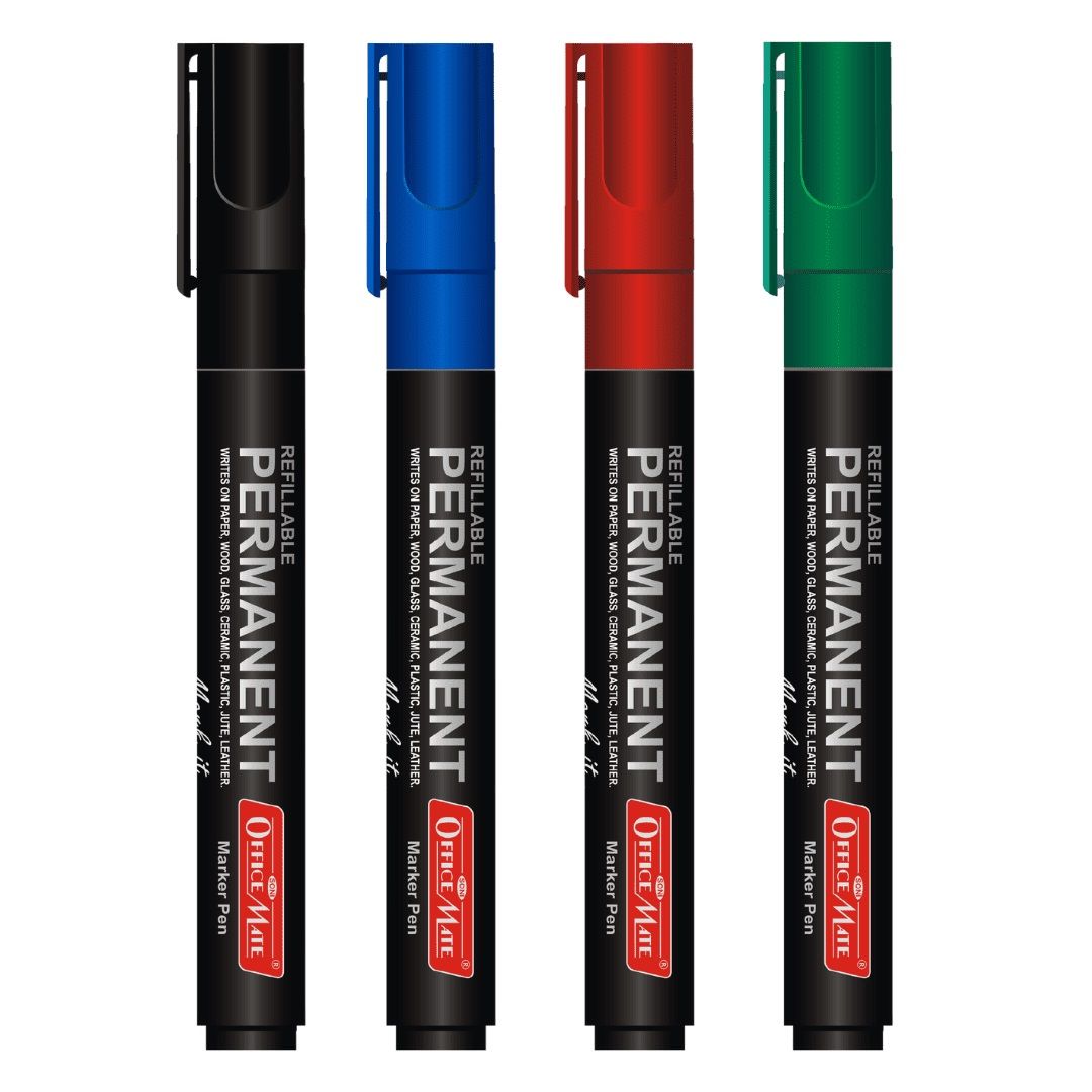 Soni Officemate Refillable - Regular Permanent Marker - Blister Pack of 4