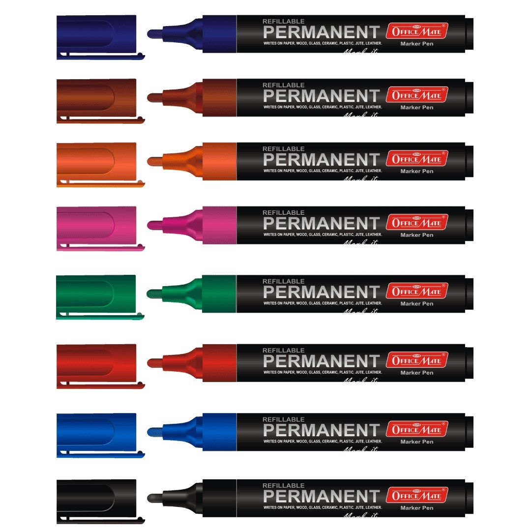 Soni Officemate Refillable - Regular Permanent Marker - PP Box Pack of 8