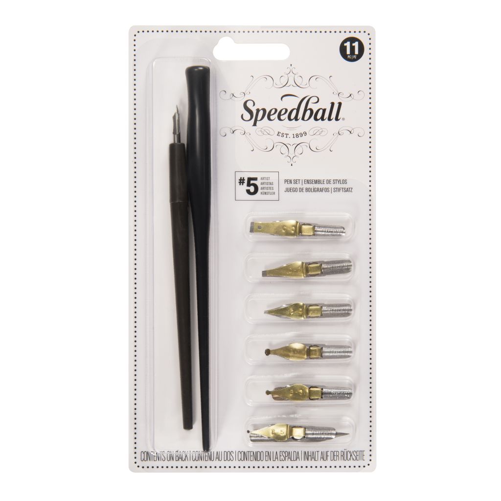 Speedball Nib & Pen Holder Set - Artist Pen Set - 9 Nibs + Standard & Crowquill Holder