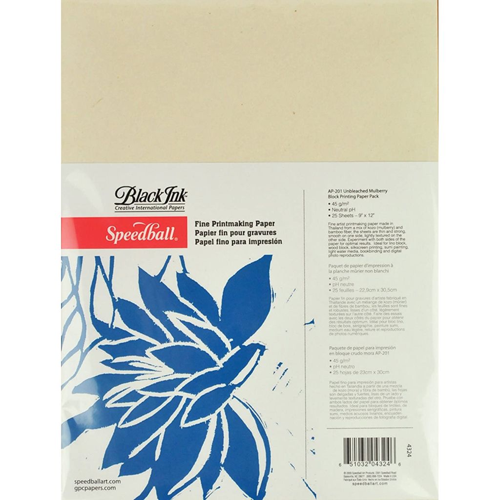 Speedball Unbleached Mulberry Printmaking Paper - Natural (Smooth + Textured) 45 GSM - 22.86 cm x 30.48 cm or 9