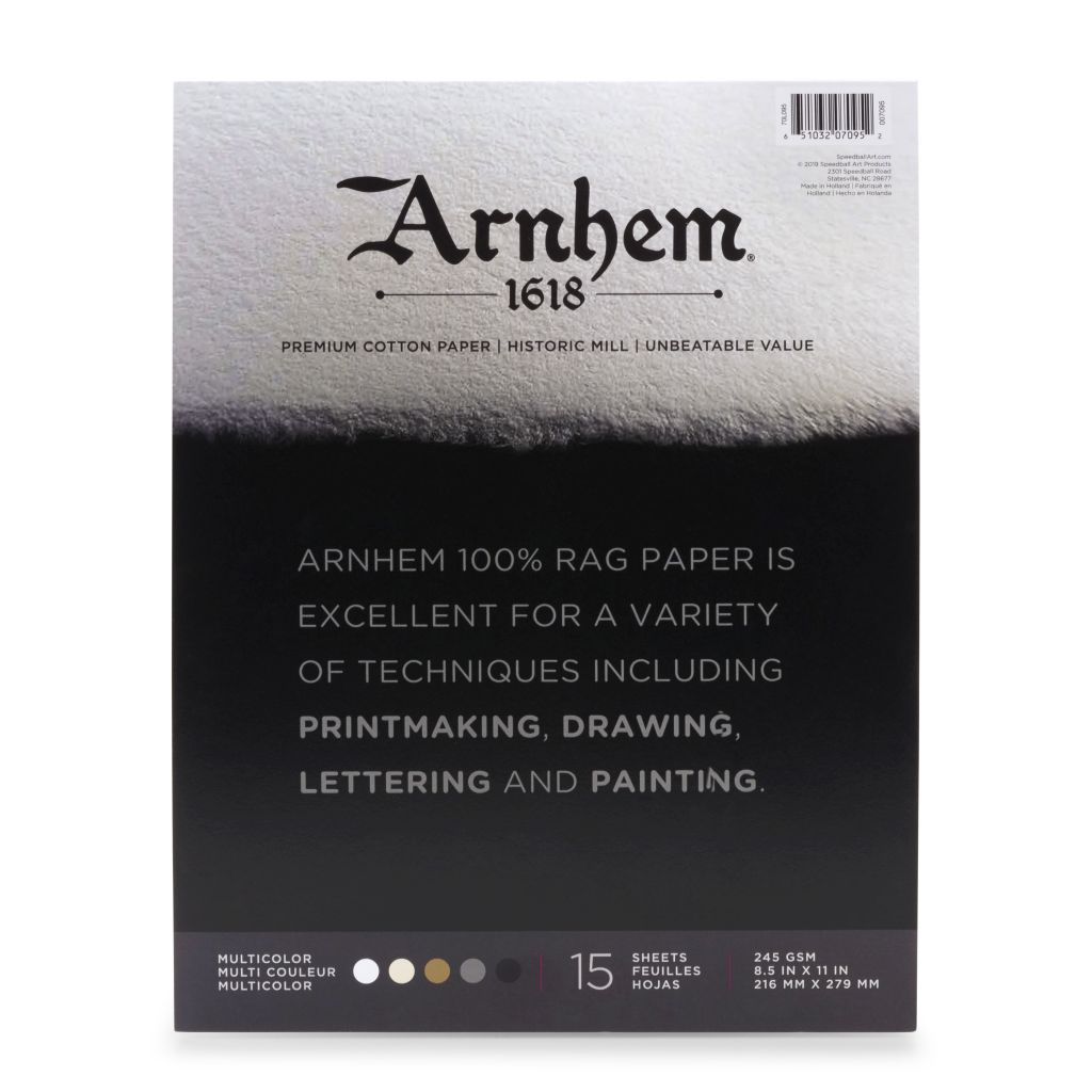 Speedball Arnhem 1618 Printmaking Paper - Multi Coloured Vellum 245 GSM - 21.6 x 27.9 cm or 8.5 x 11