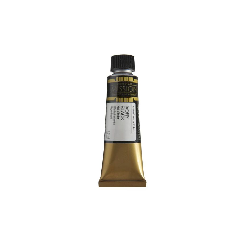 Mijello Mission Gold Class Professional Grade Extra-Fine Watercolour  - Ivory Black (502) - 15 ML