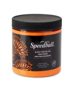 Speedball Water-Soluble Block Printing Ink Fluorescent Orange - Jar of 8 Oz / 237 ML